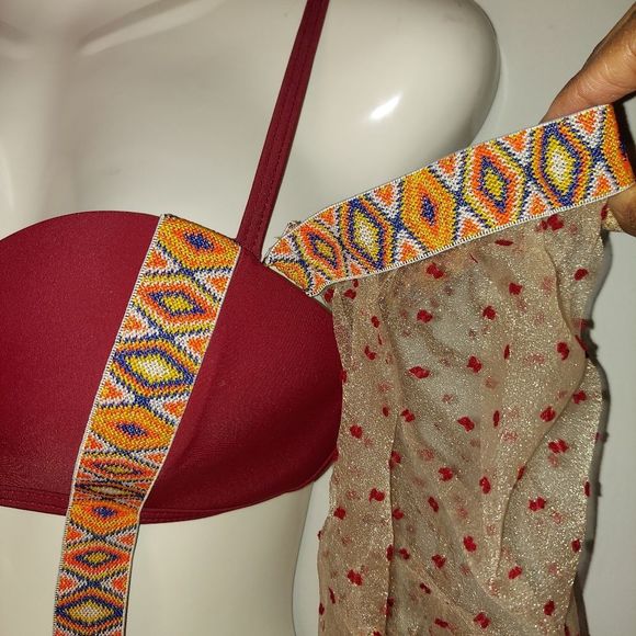 Red Wine Unique Long-Sleeve Paneled Swimsuit - Picture 8 of 13